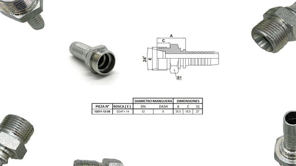 Imagen de MACHO RECTO 3/4'' BSP X 14F 08 MANG.1/2''